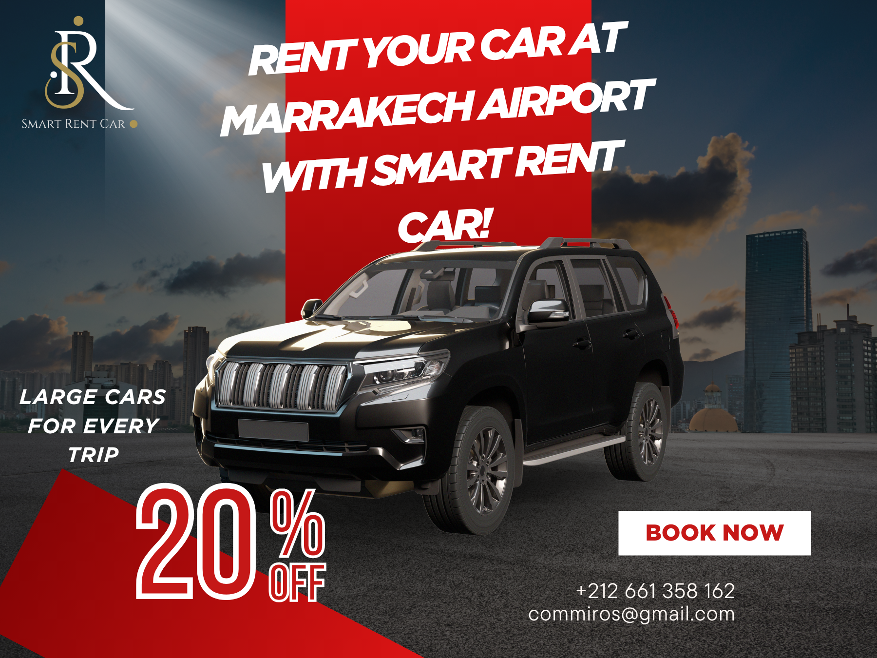 Save money on car rentals at Marrakech Airport with Smart Rent Car – affordable and reliable car hire Marrakech airport service with 20% exclusive discount.